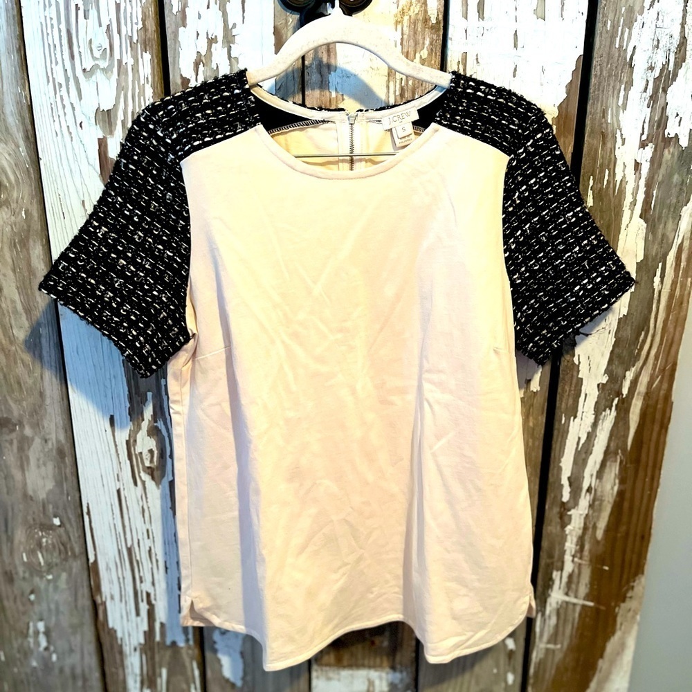 JCrew tweed sleeve top size small black & cream